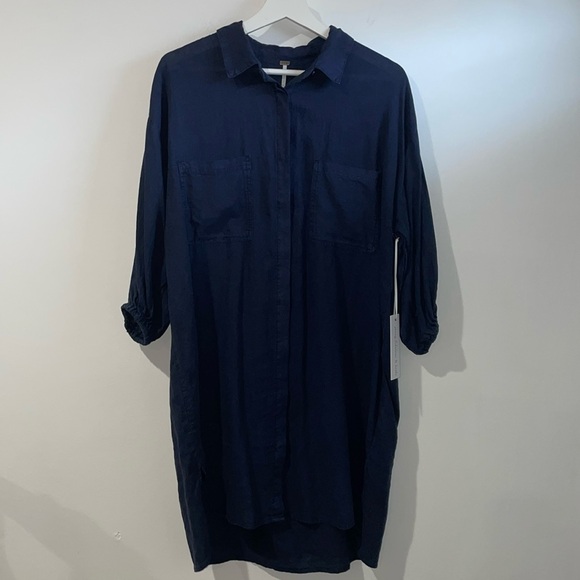 YFB Navy Linen Shirt Dress Oversized NEW - Picture 4 of 13